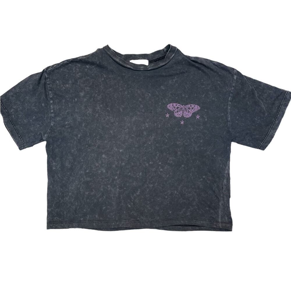 Urban Nation T-Shirt 8 Grunge Milano Butterfly Acid Wash Cropped Top Tee Black